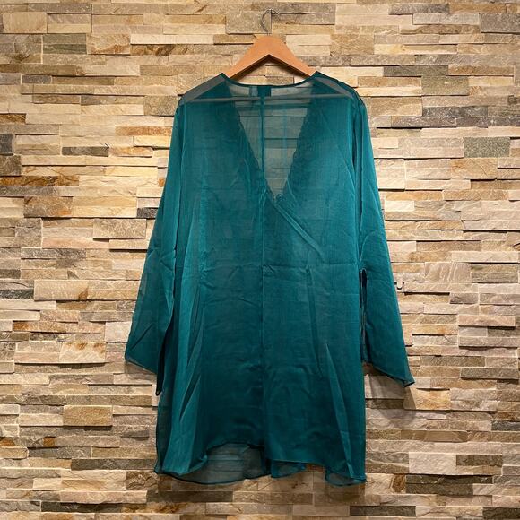 Frederick’s of Hollywood 3X Sheer Teal Nighty | Black Lace Trim, NWOT - Picture 4 of 6